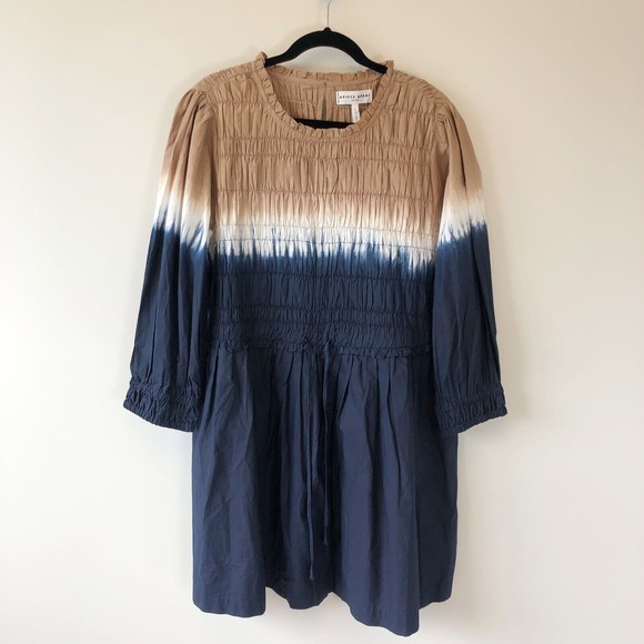 Apiece Apart Aldea Smocked Mini Dress Dipped Shibori Organic Cotton XL NWT’s - Picture 5 of 15